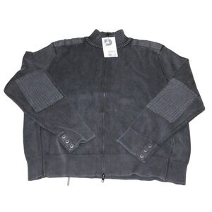 Men's LRG Charcoal CoEd Zip Sweater with Patchwork Elbows Snap Wrists Heavy NWT